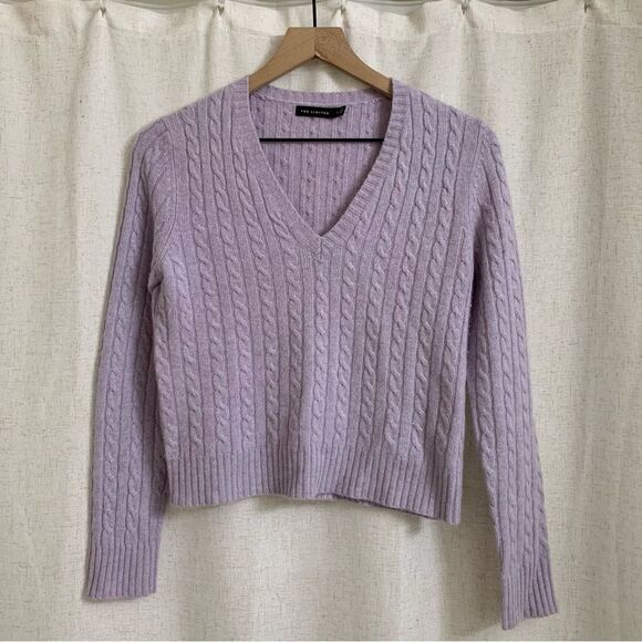 The Limited Sweaters - The Limited Lambswool Angora Cashmere Cropped lavender Cable Knit Sweater Small